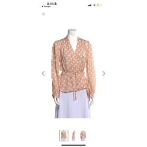 NWOT L'AGENCE Cara Pink 100% Silk Polka Dot Wrap Blouse